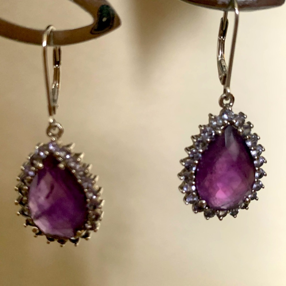 Ross Simons Lever-back Faceted Amethyst and Tanzanite Drop Earrings.